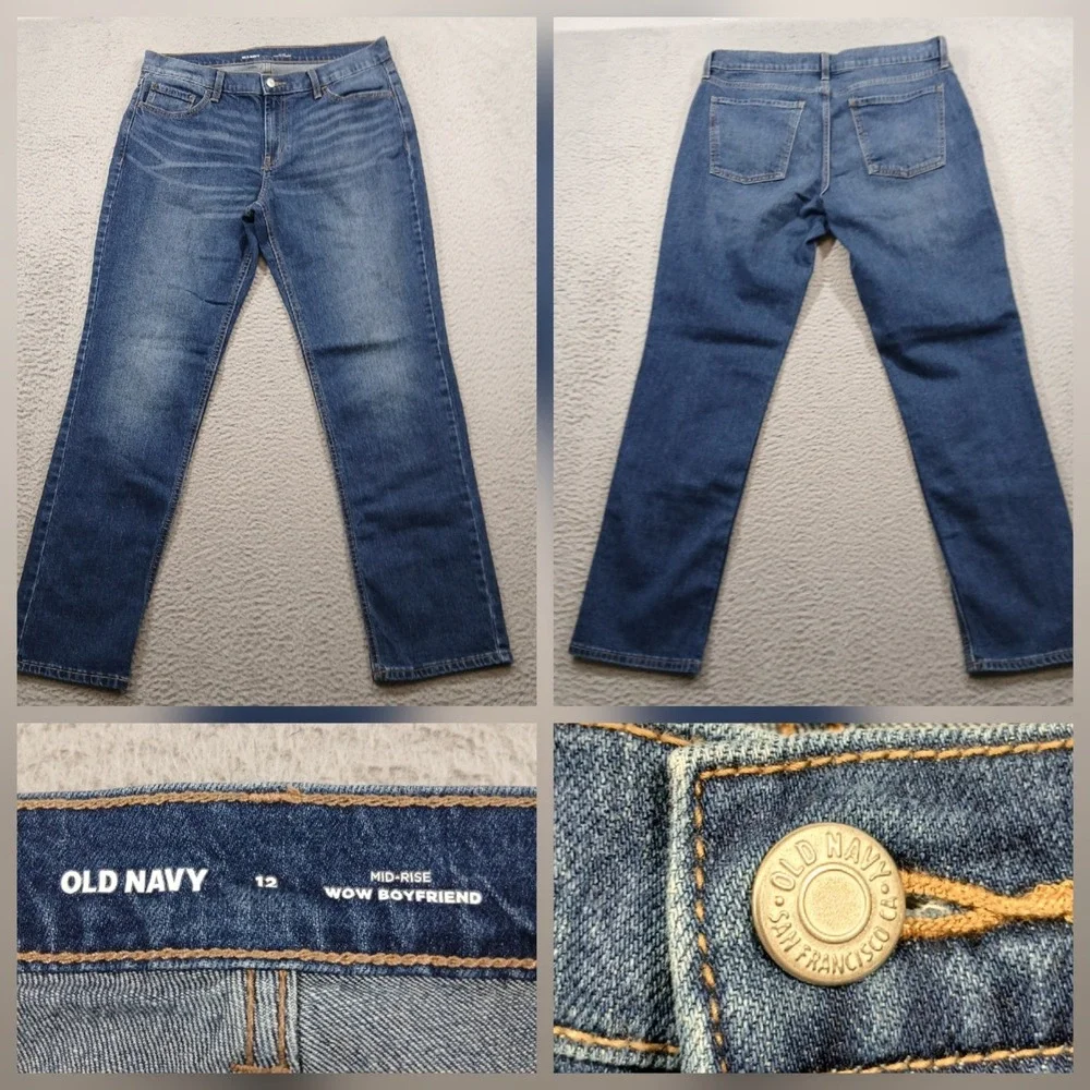 Old Navy Wow Boyfriend Jeans Womens 12 Mid-Rise Medium Wash Straight‎ Denim EUC